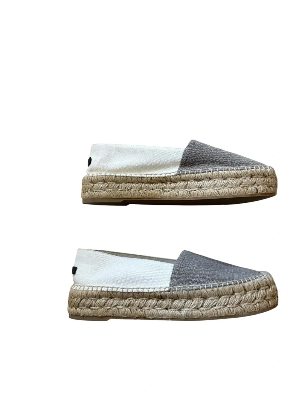 Peserico Linen Canvas Two Tone Espadrilles Flat Shoes Monili Detail Grey White